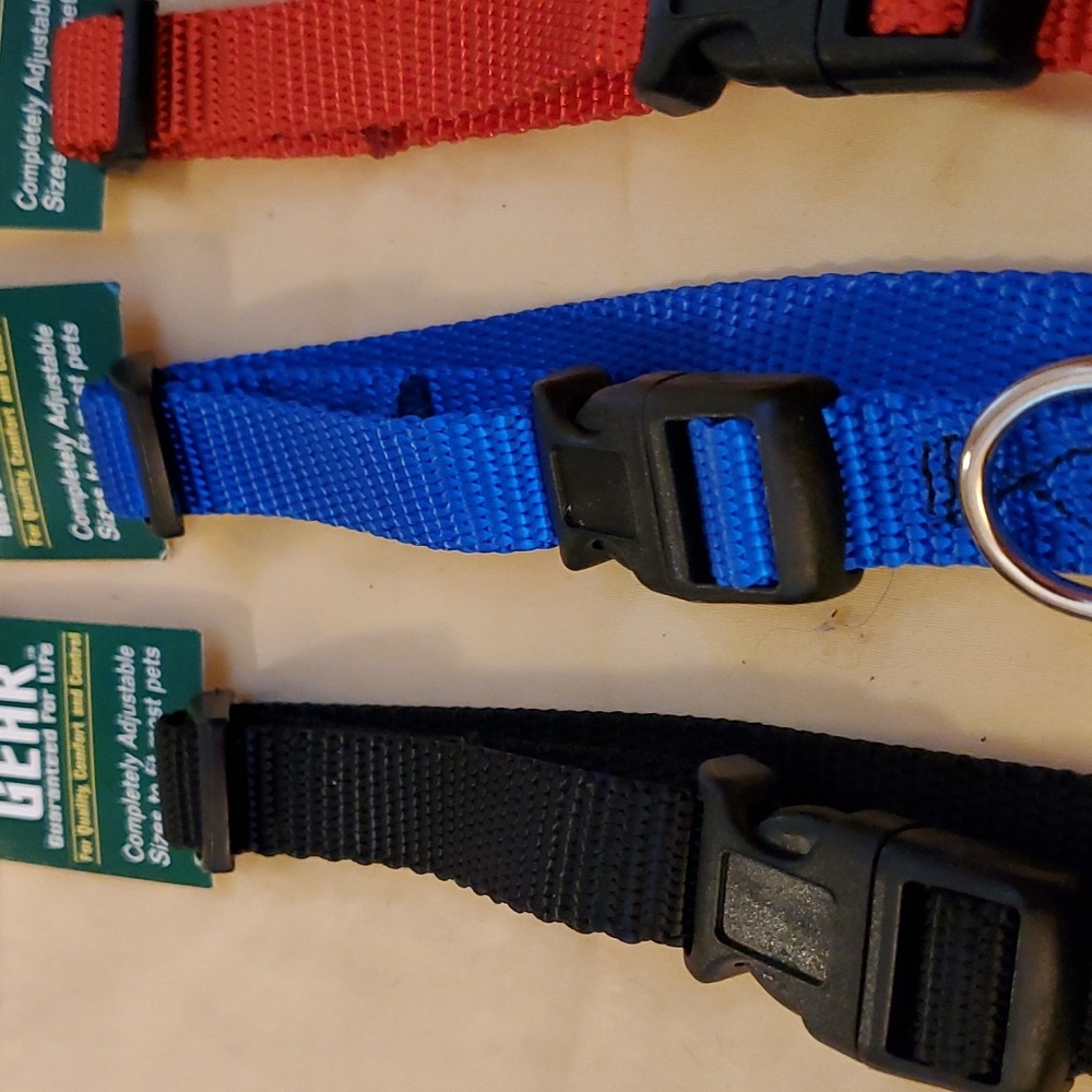 Dog collars set of 3 adjustable 10 to 16 inches in red, black and blue
